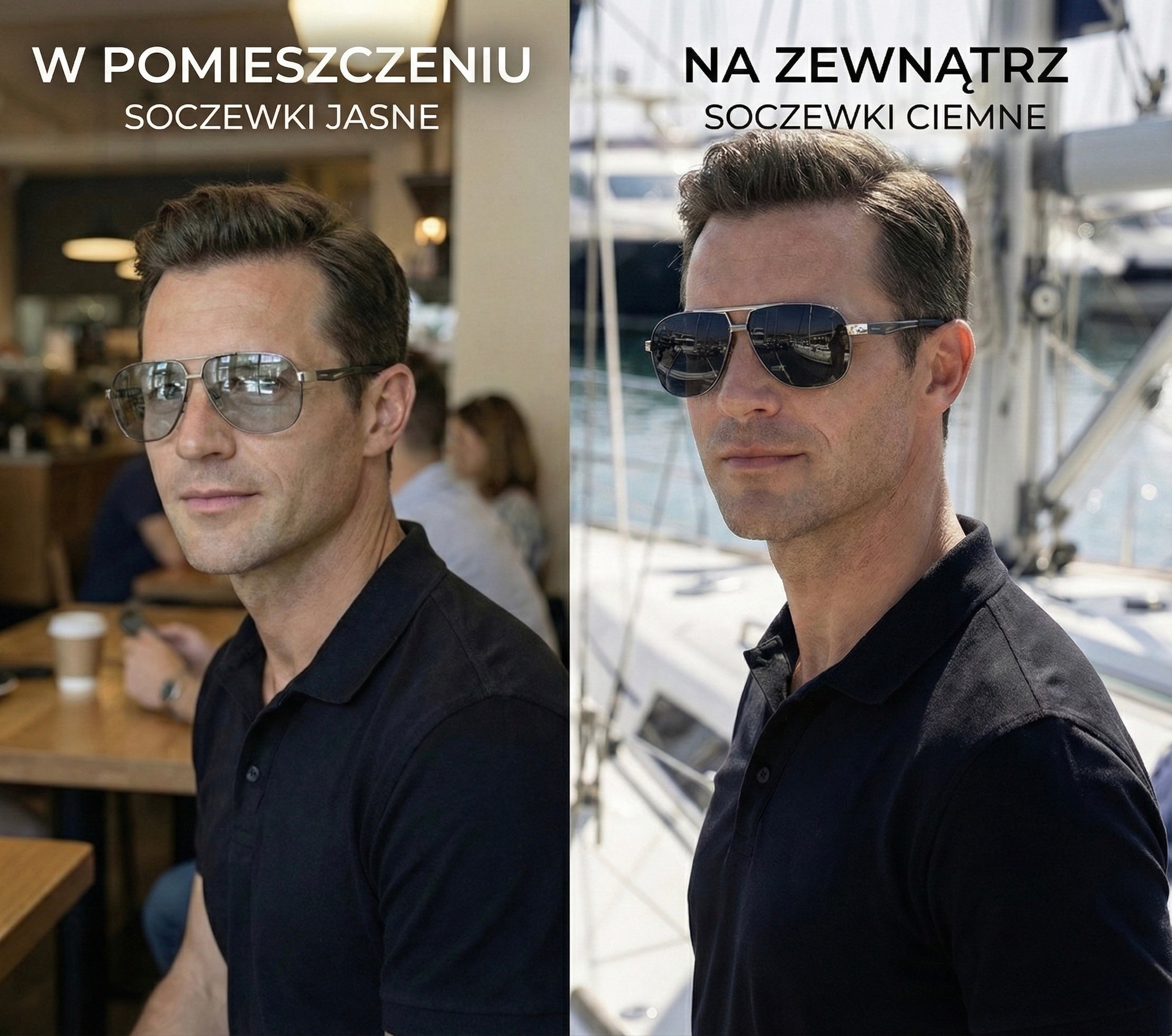 SENOIX Przeciwsłoneczne okulary fotochromowe z polaryzacją Pilotki UV400