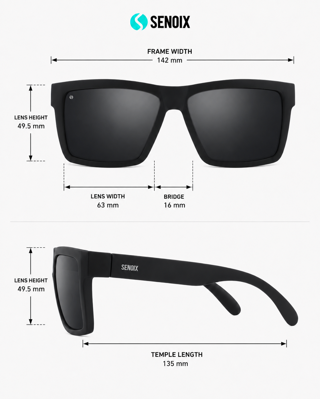 SENOIX Active Black Polarized Sunglasses 
